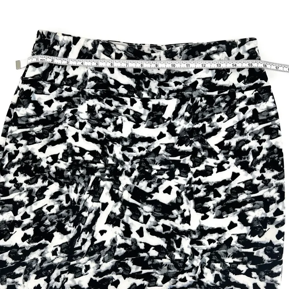 Carmen Marc Valvo Womens Pencil Skirt Abstract Black White Brushstroke Size L